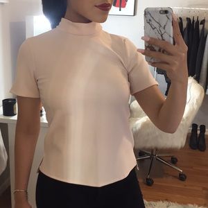 Nude pink mock neck top